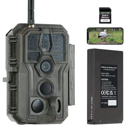 GardePro E8P Max Wildkamera WLAN, Wiederaufladbare 8000mAh Akku, Integrierte SD Karte, 64MP 1296P, E8PMB Wildtierkamera mit bewegungsmelder nachtsicht