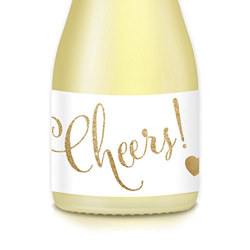 Cheers! Mini Champagne & Wine Bottle Labels, 20 Count All Occasion Decals Celebrate 21st Birthday, Engagement Bachelorette Party, Wedding Anniversary or Retirement, 3.5" x 1.75" Gift, Table Favors