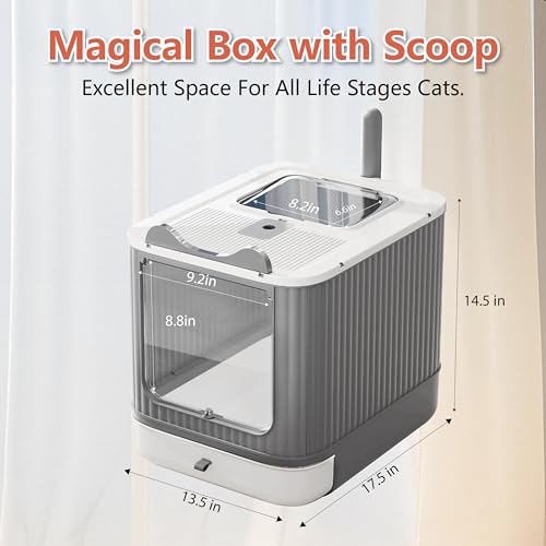 Upgraded Fully Enclosed Cat Litter Box with Lid, Covered Cat Box Enclosure, Anti-Splashing Easy to Clean Kitty Litter Boxes with Drawer, 3 Modes can Use from Kitten to Adult