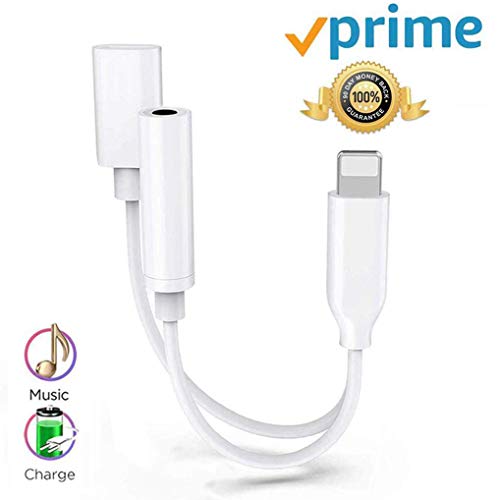 Headphones Adapter Audio to 3.5mm Jack Earphone Adaptor for iPhone X Headphone Dongle Connector Charge Cables Accessories Aux&Charging Compatible for iPhone 7/8/7P/8Plus/XS MAX/XR Support iOS 12 More