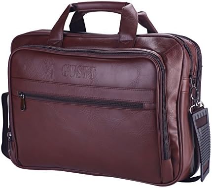 GUSTT Men's Genuine Leather RFID Blocking Secure Briefcase Shoulder Messenger Bag For 15 17 Macbook Laptop (Brown4c)