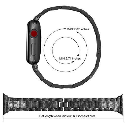 hooroor Bling Bands Compatible Apple Watch Band 38mm 40mm iWatch Series 4 3 2 1 for Women Men, Diamond Rhinestone Stainless Steel Metal Replacement Accessories Wristband Strap, Black - Thumbnail 7