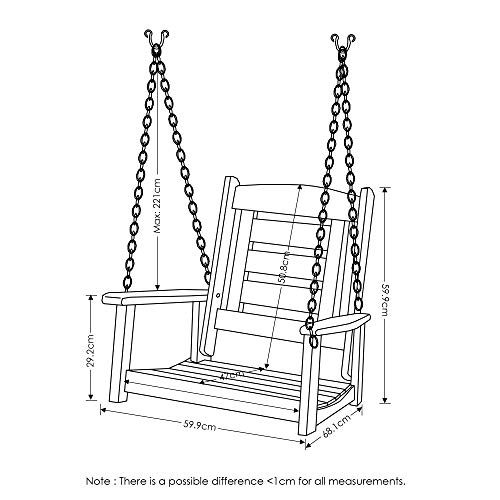 Furinno Tioman Hardwood Porch Swing with Teak Oil Support, Natural