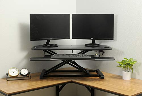 TechOrbits Height Adjustable Stand Up Desk - 37" Corner Standing Desk Riser - Desktop Sit Stand Desk Fits Cubicles and Corner Desks