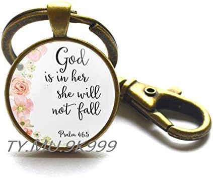 PSALM 46:5 Key Ring Scripture Jewelry God is Within Her she will not fail Encouragement Bible Quote Key Ring,Christian Gift Faith Hope Comfort.Y092 (2)