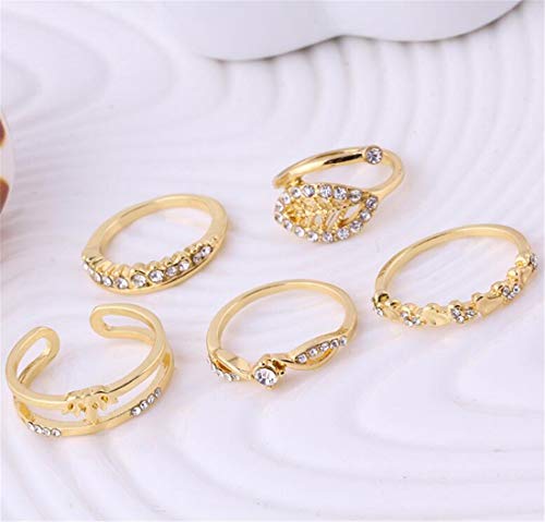 Tmrow 5 pcs/Set Peach Heart Leaves Crown Suit Rings Set with Flower Gift Case for Woman Girls - Thumbnail 3