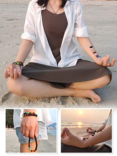 Agsnilove Crystal Healing Stones with Chakra Bracelet Set Bright Black Bead Stretch Bracelet 7 Chakras Gemstones Healing Crystal Meditation Spiritual Gifts
