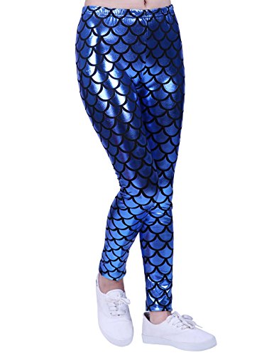HDE Girl's Shiny Mermaid Leggings Metallic Fish Scale Tights Mermaid Costume