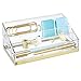 mDesign Plastic 4 Tier Cosmetic Palette Organizer with 4 Compartments for Bathroom Vanity, Countertop or Cabinet to Hold Makeup, Lipstick, Eyeliner, Beauty Accessories - Clear/Soft Brass
