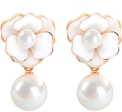 Drop Earrings Camellia Design Cultured Shell Pearl For Elegant Women By SUYAN