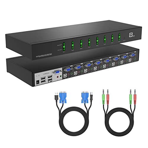 MTVIKI 8 Port VGA KVM Switch 1U Rack Mount USB VGA KVM Switch with