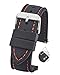 Smooth and Sporty Silicone Stitched Watch Band with Quick Release Spring Bars- Black with Orange Stitching - 22mm (fits Wrist Sizes 6 1/4 to 8 inch)
