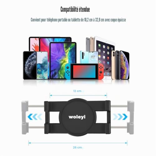 Support Tablette Voiture Gobelet, woleyi Universel Porte Gobelet Tablette avec Bras Télescopique, Support Téléphone Voiture Tasse, Pour iPad Pro 12.9 10.5 9.7 Air Mini 5 4 3 2, iPhone Series 4-13"