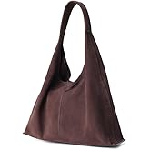 VAKAER Genuine Suede Leather Hobo Bag for Women, Slouchy Oversized Crescent Shoulder Tote Purse with Detachable Zip Pouch