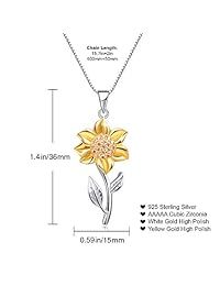Annie & Kevin 925 Sterling Silver Sunflower Necklaces Yellow Gold Rose Gold Plated CZ Flower Pendant with Jewelry Gift Box for Women Girls