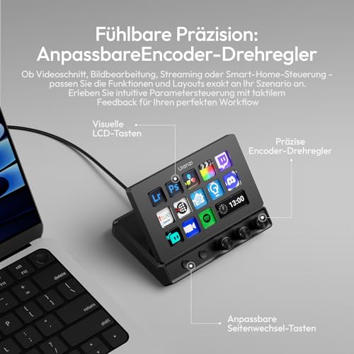 ULANZI D200X 8-in-1 Stream Controller with 3 Knobs 14 LCD Macro Keys, Stream Deck with USB-C Docking Station, 4K HDMI, Audio Port, Compatible with Mac/Windows, for OBS/Streaming/Editing/Photography