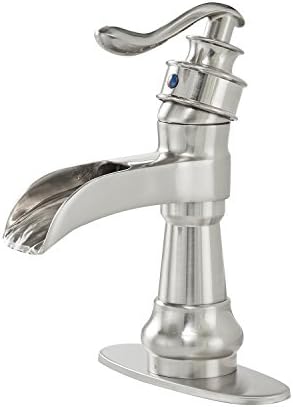Greenspring Waterfall Bathroom Faucet Single-Handle One Hole Sink Faucet Deck Mount Brushed Nickel Vanity Faucets