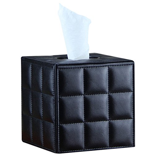 Bestwoo PU Leather Square Tissue Storage Box Holder Cover Case (Black)
