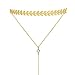 Layered Gold Metal Choker Necklace with Tassel Pendant Lariat Withe Gols Women Choker Necklace Golden Long Chain Double Choker Necklace for Women Girls