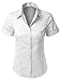 LE3NO Womens Short Sleeve Button Down Shirt with Stretch,L3nwt575a_white,Medium