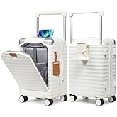 Joyway 20 Inch Carry on Luggage with Front Pocket, PC Hardshell Carry-on Suitcase with USB Port and Cup Holder, 21.5x14.2x9 Airline Approved, Luggage with Spinner Wheels and TSA Lock (White)