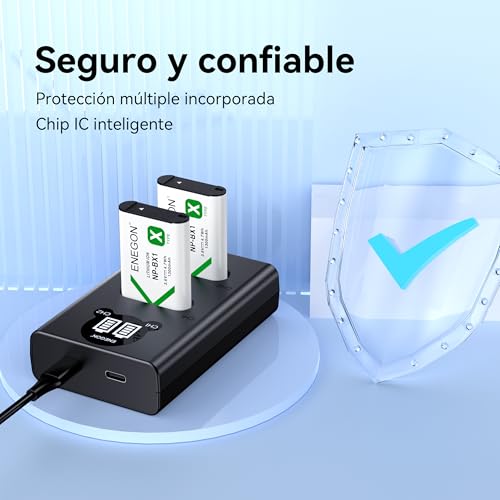 ENEGON NP-BX1 Batería de Repuesto (2 * 1300 mAh) y LCD rápido Cargador para Sony ZV-1, Cyber-Shot DSC-RX100, DSC-RX100 II/III/M4/M5/M6/M7/Ⅳ/Ⅴ/Ⅵ/Ⅶ/VA, DSC-RX100M II, HDR-CX405