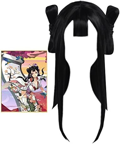 Uwowo Black Straight Hair Wig Two Hair Buns Lolita Style Wig Heat Resistance Fiber Wig 70cm