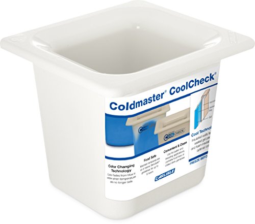Carlisle CM1104C1402 Coldmaster CoolCheck 6" Deep Sixth-Size Insulated Cold Food Pan, 1.6 Quart, Color Changing, White/Blue