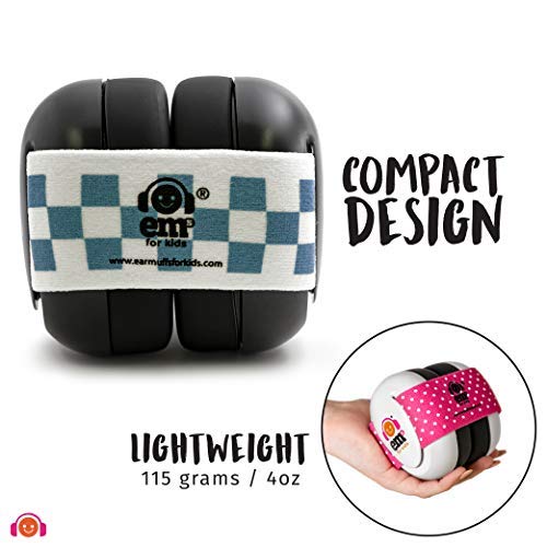 Ems for Kids Baby Earmuffs BLACK with Blue/White. The original baby earmuffs, now MADE IN THE