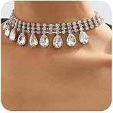 Missgrace Boho Punk Vintage Shiny Rhinestones Choker Necklace for Women Chunky Short Necklace Silver Chain Necklace for Women