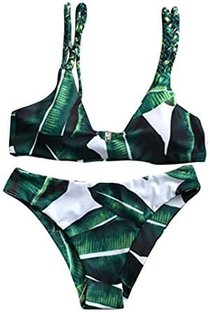 Clearance Womens Missyy Bikini Sexy Swimsuits Leaves For Rope Swimwear Two Pieces Bra Beachwear ladies Bathing Suits Top Fashion Swimwear (M, Green)