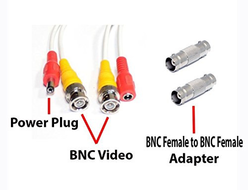 GW Security 4 Pack 100 Feet Video Power Pre-Made All-in-One BNC Cable CCTV Camera Wire Cord with Extension BNC Female Connectors for HD 1080p / 720p / 960H Camera and DVR