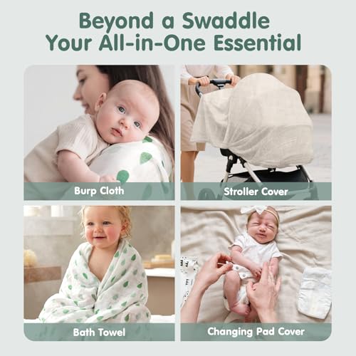 hahaland 100% Natural Bamboo Muslin Baby Blanket Set with 1 Piece 120 x 120 cm and 2 Pieces 100 x 95 cm – Soft and Absorbent Swaddle for Babies