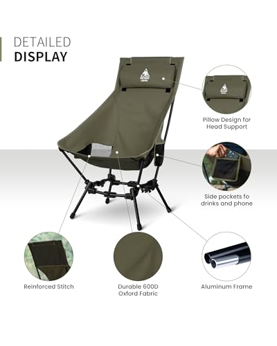 ONETIGRIS Dragonhide Oversized Camping Chair with Pillow Design, Comfortable Widened Seat Folding, 275 lbs Capacity