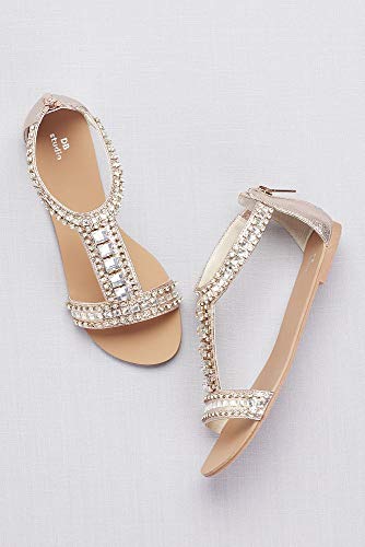 David's Bridal Crystal and Jewel Embellished Flat Sandals Style Posey, Silver, 8
