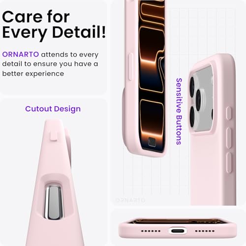 ORNARTO Compatible with iPhone 17 Pro Max Case 6.9", Slim Liquid Silicone 3 Layers Soft Gel Rubber Shockproof Protective Cover with Anti-Scratch Microfiber Lining-Chalk Pink