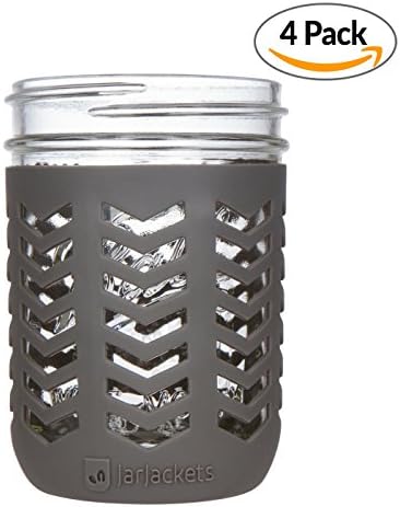 JarJackets Silicone Mason Jar Protector Sleeve - Fits Ball, Kerr 16oz (1 pint) Wide-Mouth Jars | Package of 4 (Charcoal)
