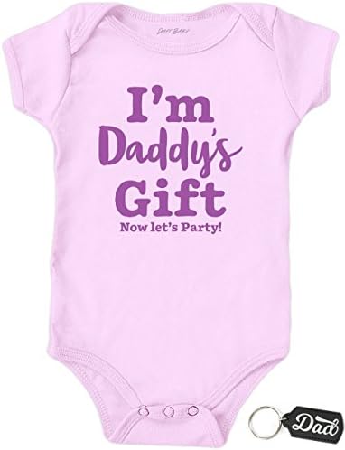 Daft Baby I'm Daddy's Gift, Now Let's Party! Funny Onesie New Father's Day Gift &amp; Dad Keychain (Pink 18-Months)