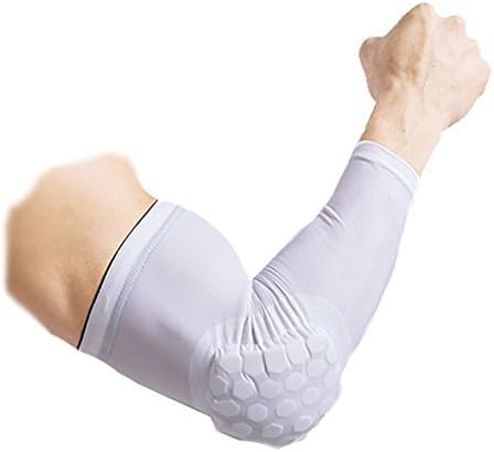 Honeycomb Elbow Pad Crashproof, Oodvj Elbow Pads(1 Pc)Compression Arm Guard Sleeve Elbow Support for Cycling, Basketball, Tennis Antislip Protective Pad -White