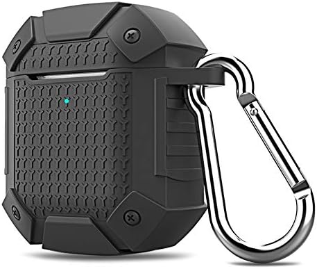 CRAZY PANDA Protective Silicone Armor Defender Wireless Charging Case Compatible for Airpod Case Cover Skin with Keychain(Front LED Visible) for Apple Airpods 1&2 Wireless Charging Case(Gray)