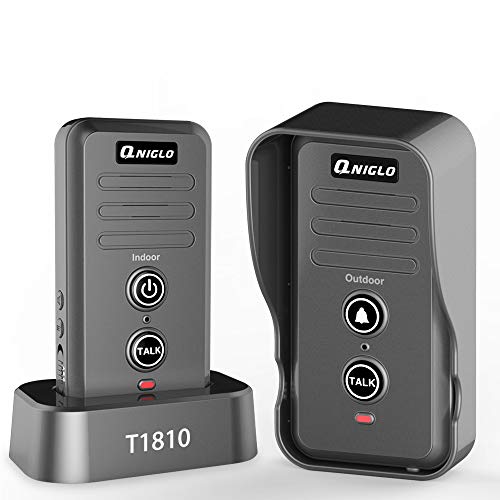 Wireless Doorbell, QNIGLO Portable IP55 Waterproof Wireless Intercom Doorbell Operating at Over 2000 Feet, Rechargeable Two Way Talk Chime Kit for Home and Office (1 Receiver&1 Push Button)