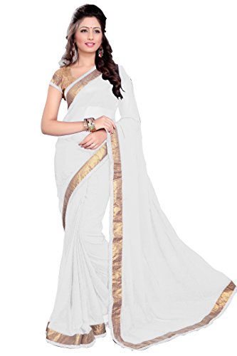 Chiffon Bollywood BellyDance Indian Saree Sari - GB White