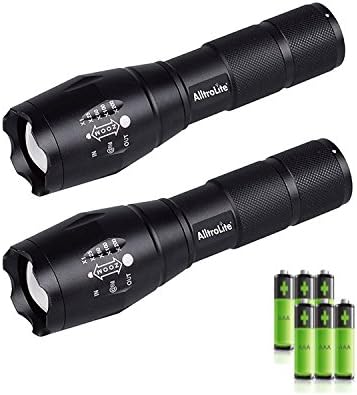 【2021】AlltroLite Tactical LED Flashlights, 600 Lumens Flashlight with Zoomable Focus, 5 Modes, IPX6 Water Resistant / 2-Pack