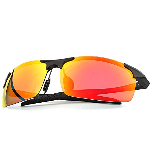 MOTELAN Men's Polarized Sunglasses for Driving Fishing Golf Metal Glasses UV400 Red