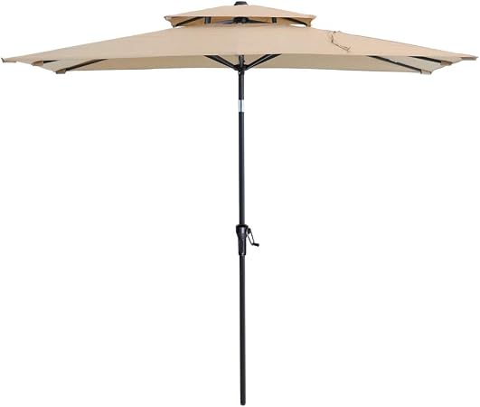 Amazon Com Crestlive Products 500h Fadesafe 10 X 6 5 Ft Rectangular Patio Market Umbrella Aluminum Table Umbrella Double Top With 8 Steel Ribs Crank System Push Button Tilt 240g Polyester Fabric