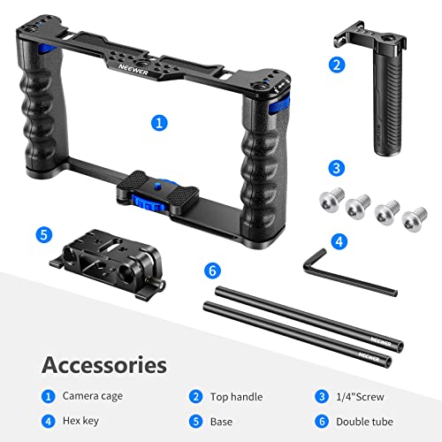 NEEWER Aluminum Alloy Camera Cage, Filmmaking Rig with Top Handle, Dual