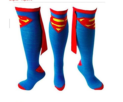 Superman Logo Superhero Cape Knee High Socks Blue Adult shoe size 9-12