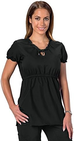 Clothing Women's Anti-Microbial Stretch Wrinkle & Stain Resistant Catalina Babydoll Scrub Top ,X-Small,Black