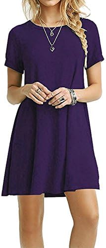 Women's Short Sleeve Casual Loose Swing Basic Cotton Simple Tunic T-shirt Dresses,Ze2004_purple,Large
