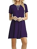 Women's Short Sleeve Casual Loose Swing Basic Cotton Simple Tunic T-shirt Dresses,Ze2004_purple,Medium